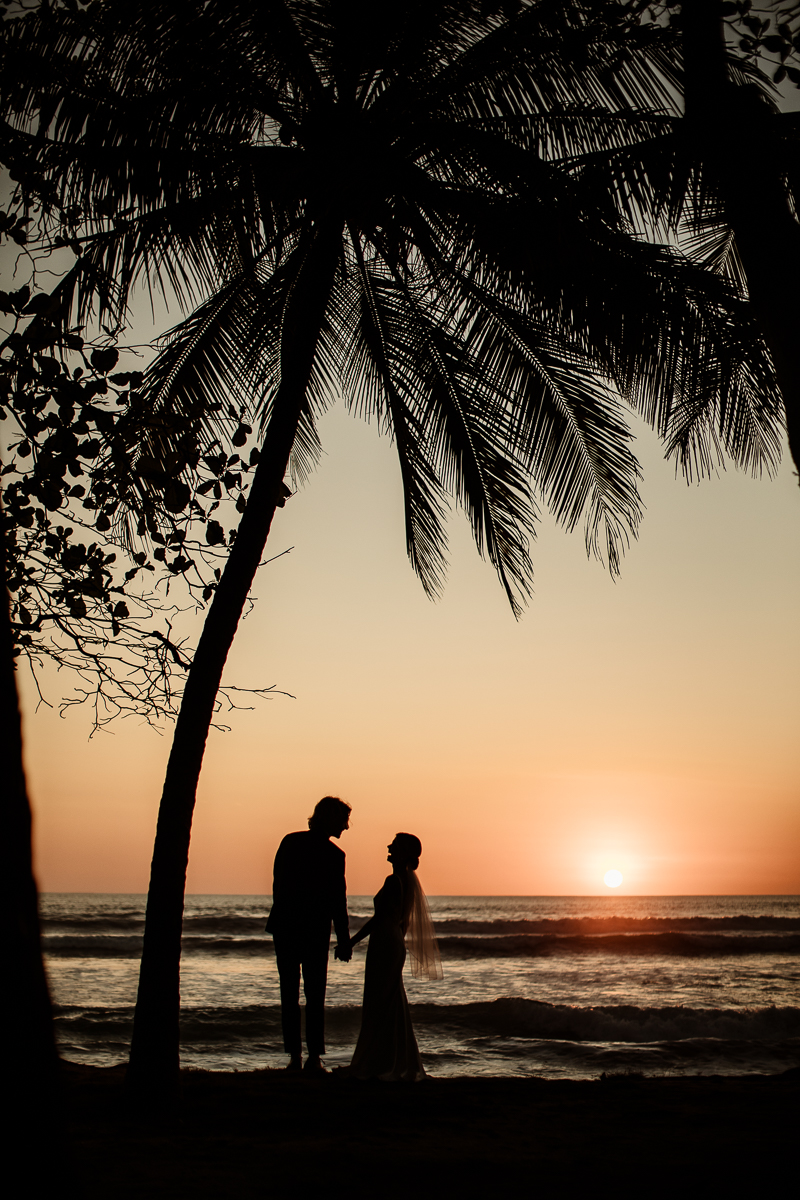 bride and groom sunset