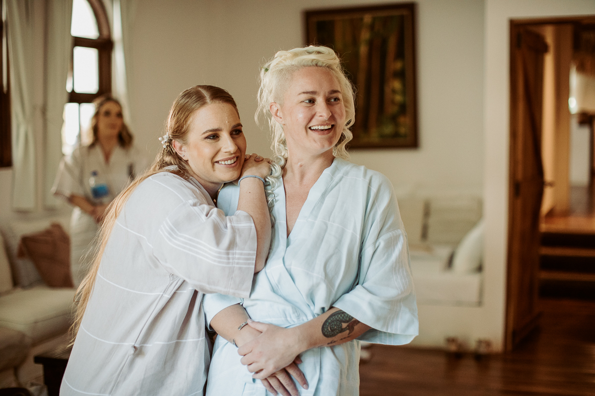 bride getting ready with friends